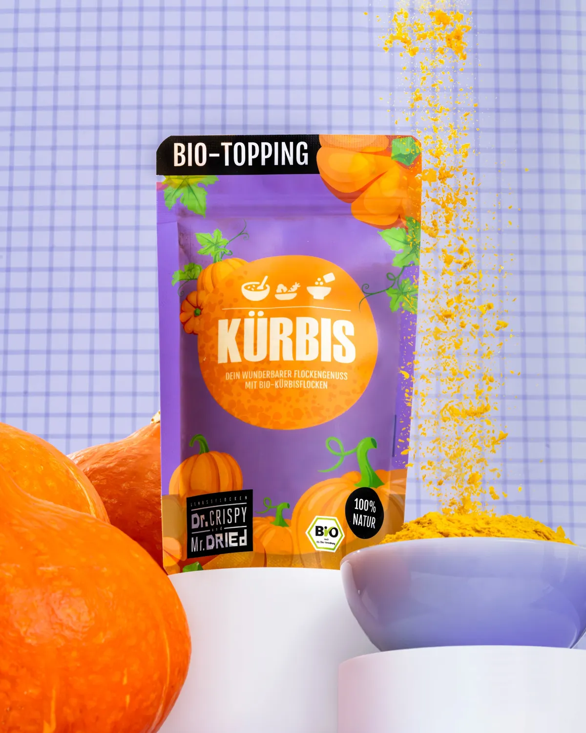 Dr. Crispy & Mr. Dried Genussflocken Bio Kürbis græskarflager 45 g mild nøddesmag