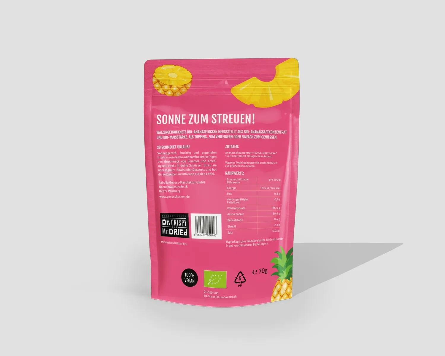Dr. Crispy & Mr. Dried Genussflocken Bio Ananas frugtflager 100g syrlig