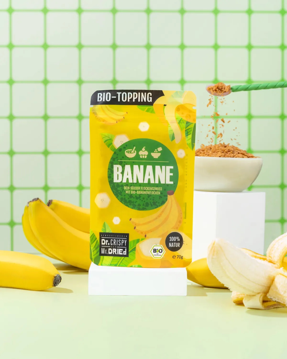 Dr. Crispy & Mr. Dried Genussflocken Bio Banane bananflager 70 g mild sødme