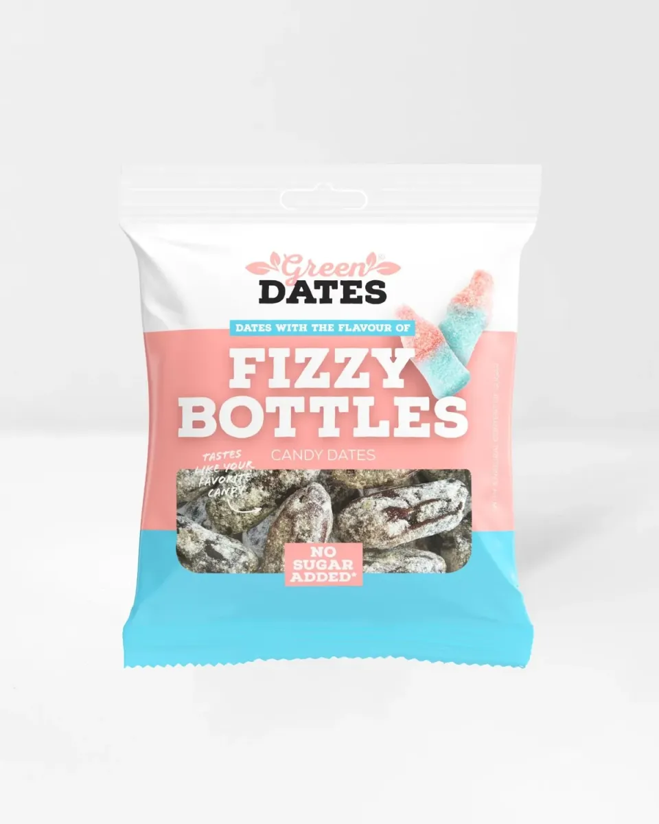 Green Dates Candy Dates Fizzy Bottles dadler 90 g veganske