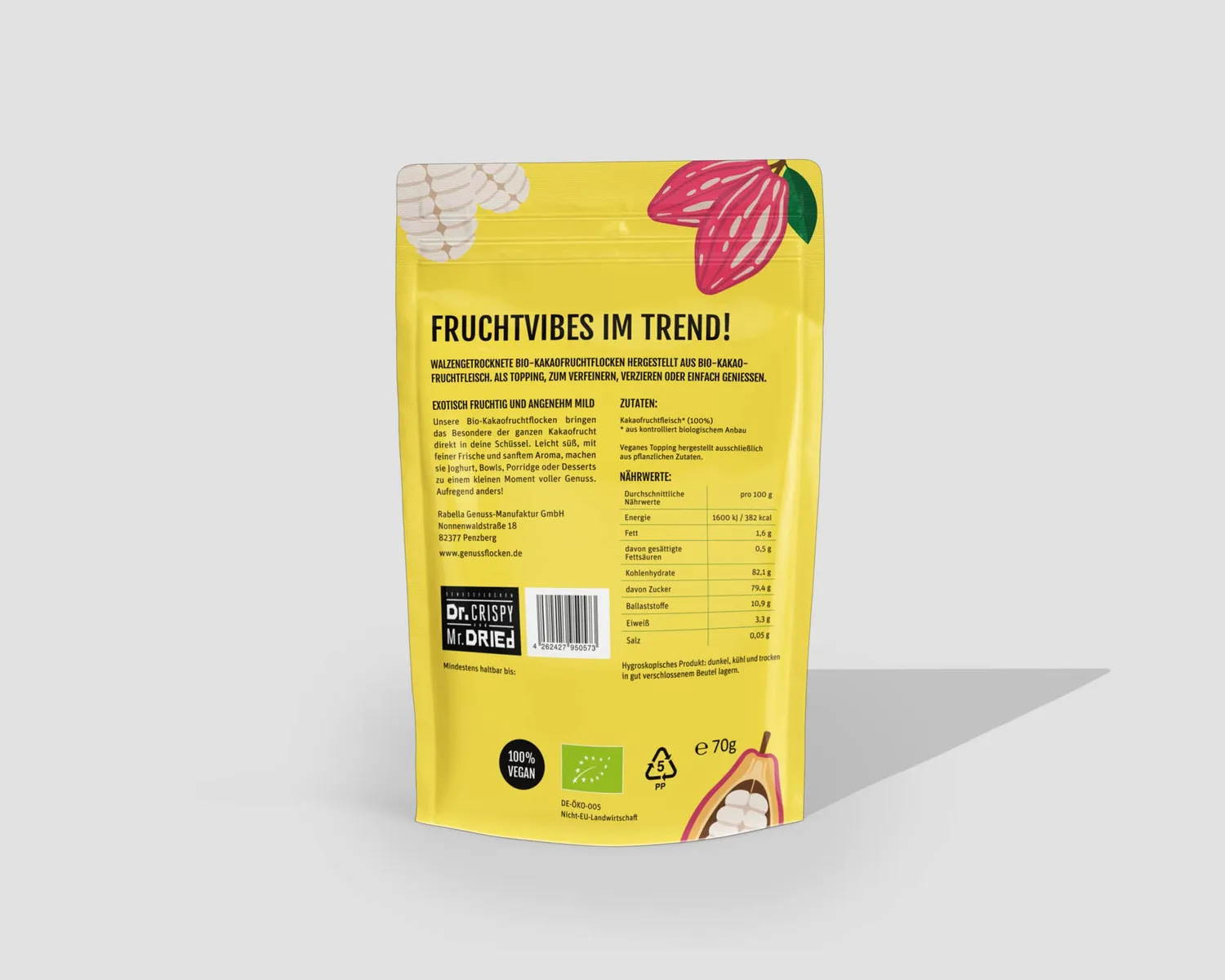 Dr. Crispy & Mr. Dried Genussflocken Bio Kakaofrucht kakaofrugtflager 70 g