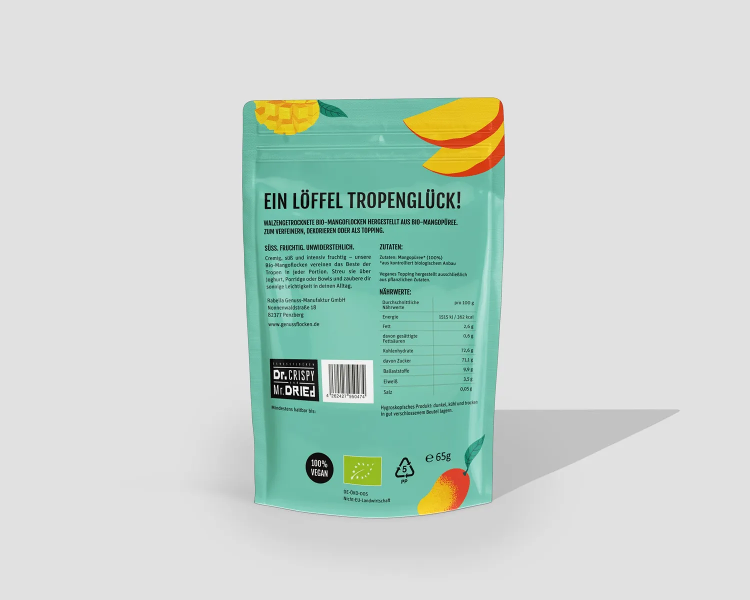 Dr. Crispy & Mr. Dried Genussflocken Bio Mango frugtflager 100g tropisk