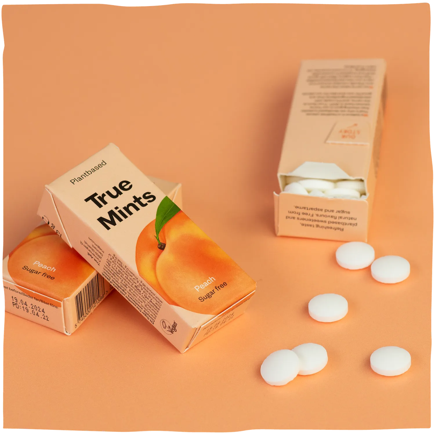 True Dates Peach Mints pastiller fersken 18-pak sukkerfri