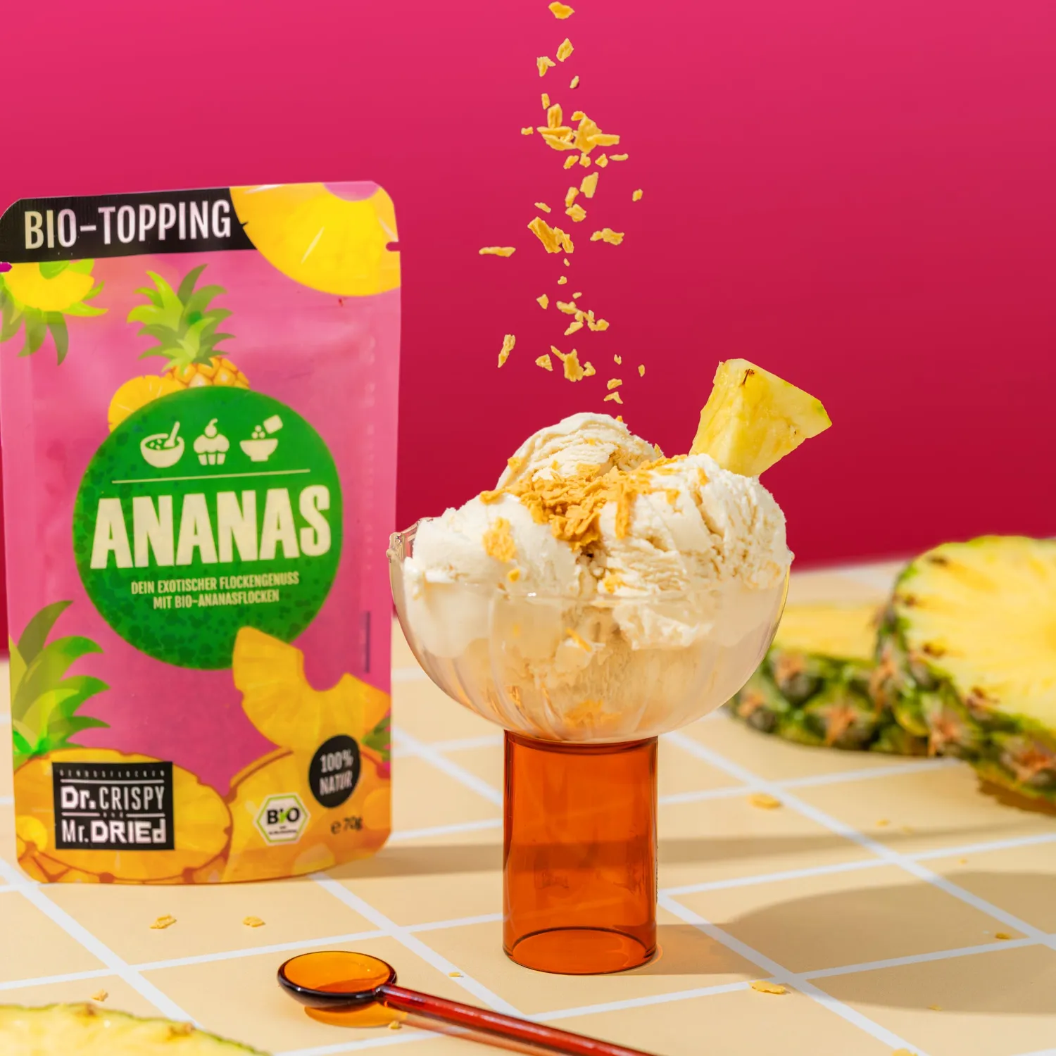 Dr. Crispy & Mr. Dried Genussflocken Bio Ananas frugtflager 100g syrlig