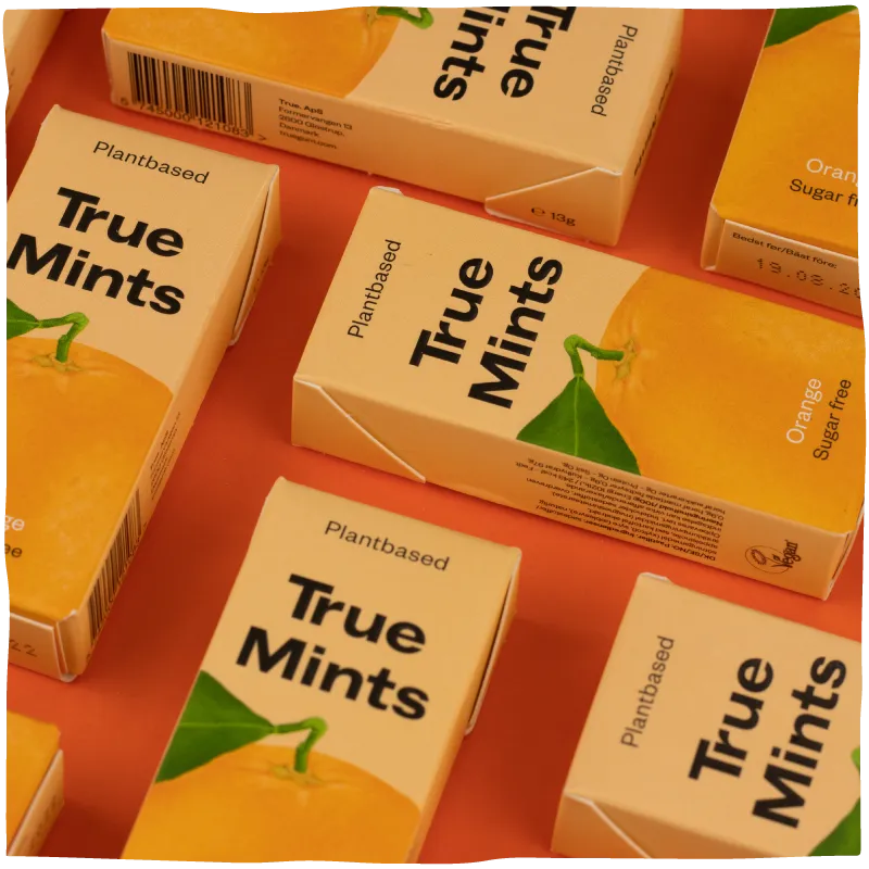 True Gum Orange Mints Box pastiller 18 pakker appelsin