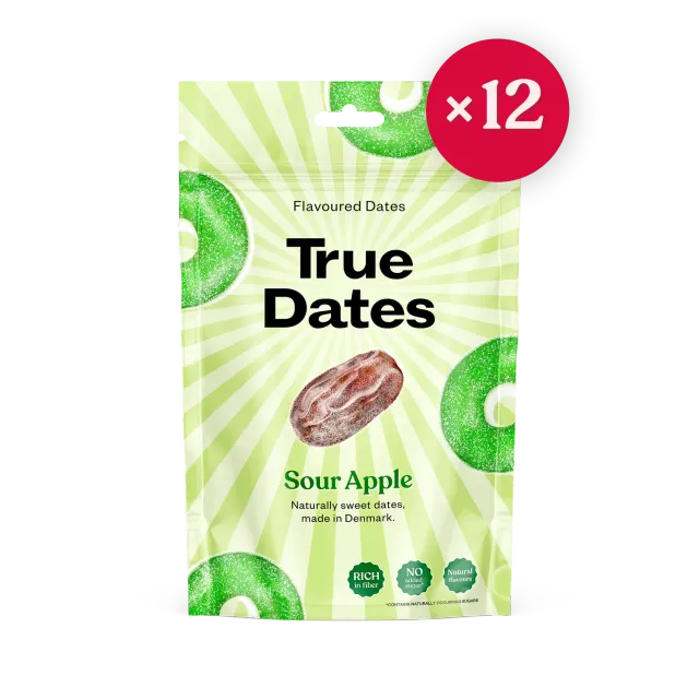 True Dates Sour Apple dadler 12-pak sød-sur 100g