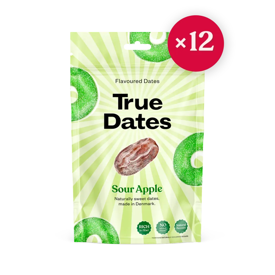 True Dates Sour Apple dadler 12-pak sød-sur 100g