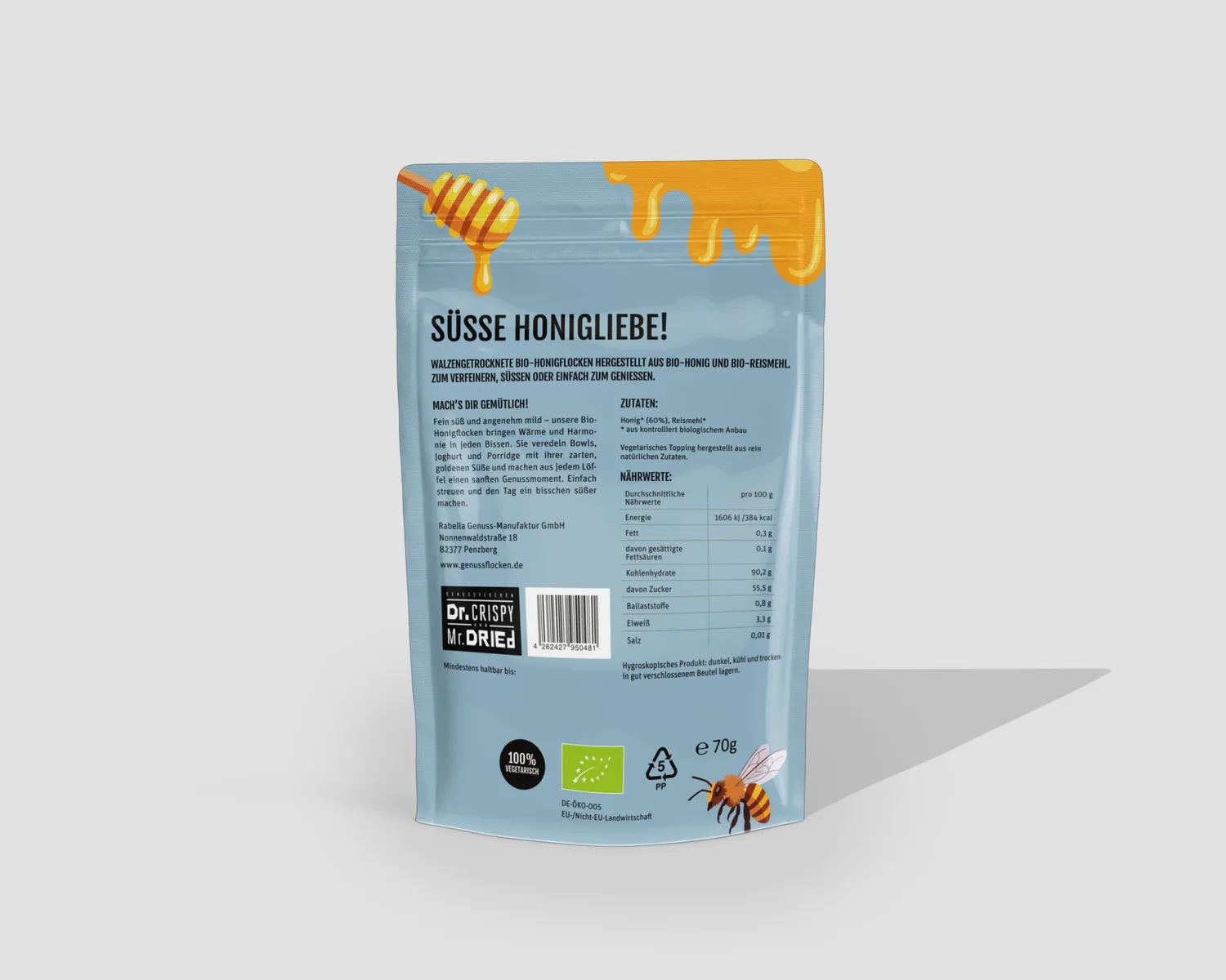 Dr. Crispy & Mr. Dried Genussflocken Bio Honning flager 100g mild sødme