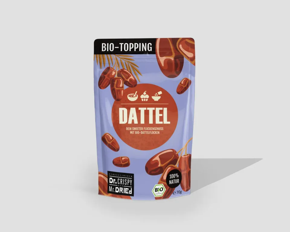 Dr. Crispy & Mr. Dried Genussflocken Bio Dattel dadelflager 70 g naturlig sødme
