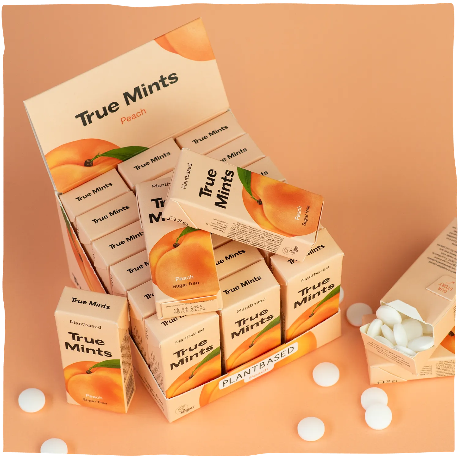 True Dates Peach Mints pastiller fersken 18-pak sukkerfri