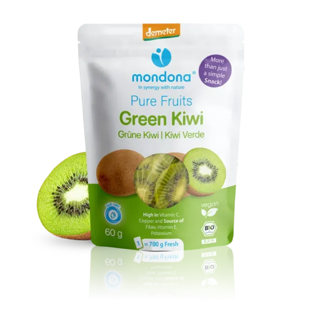 mondona Organic Green Kiwi Demeter tørret kiwi fiberrig snack