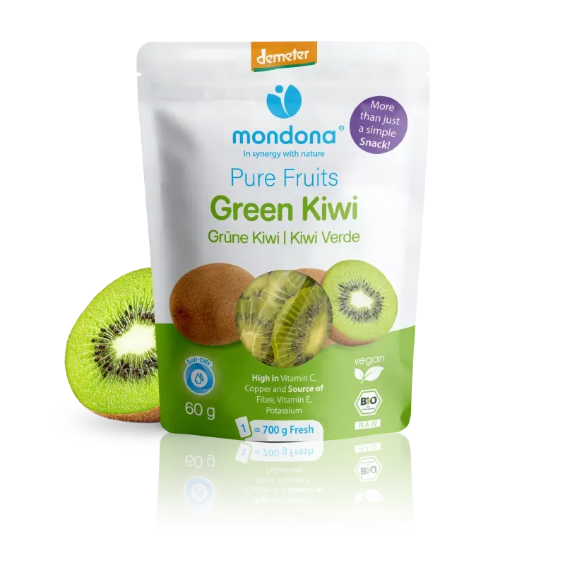 mondona Organic Green Kiwi Demeter tørret kiwi fiberrig snack