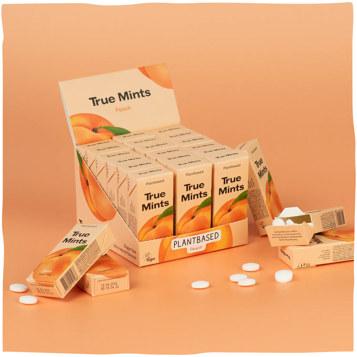 True Dates Peach Mints pastiller fersken 18-pak sukkerfri