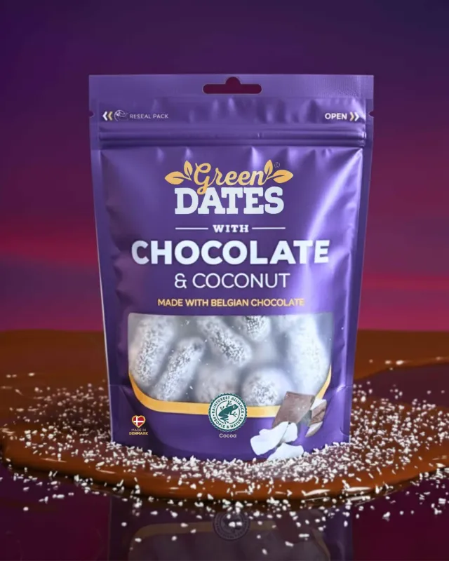 Green Dates dadler med belgisk chokolade og kokos 120 g