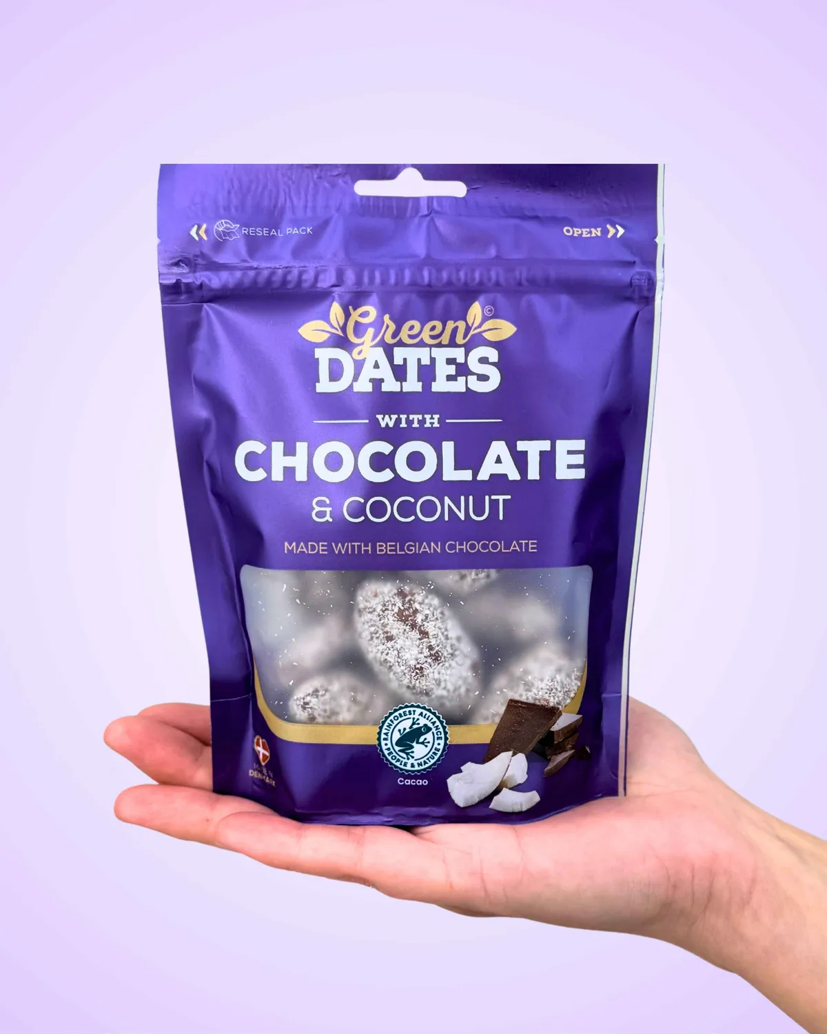 Green Dates dadler med belgisk chokolade og kokos 120 g