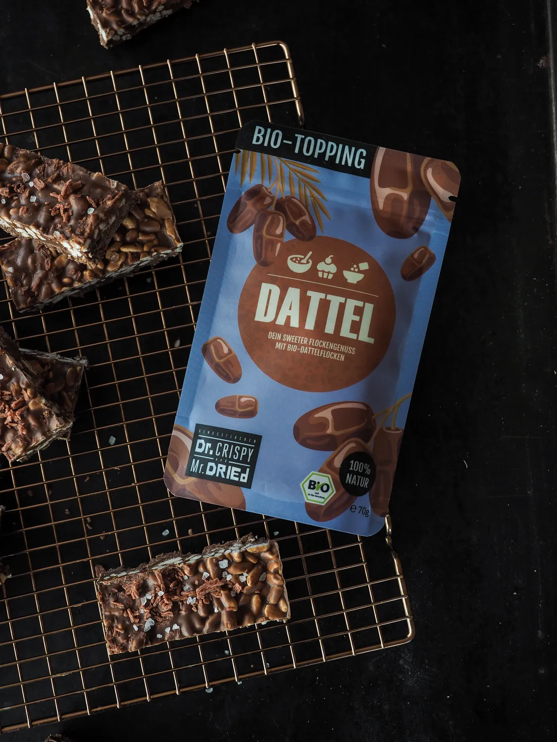 Dr. Crispy & Mr. Dried Genussflocken Bio Dattel dadelflager 70 g naturlig sødme