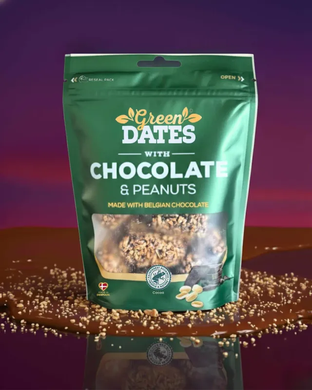 Green Dates dadler med belgisk chokolade og peanuts 120 g