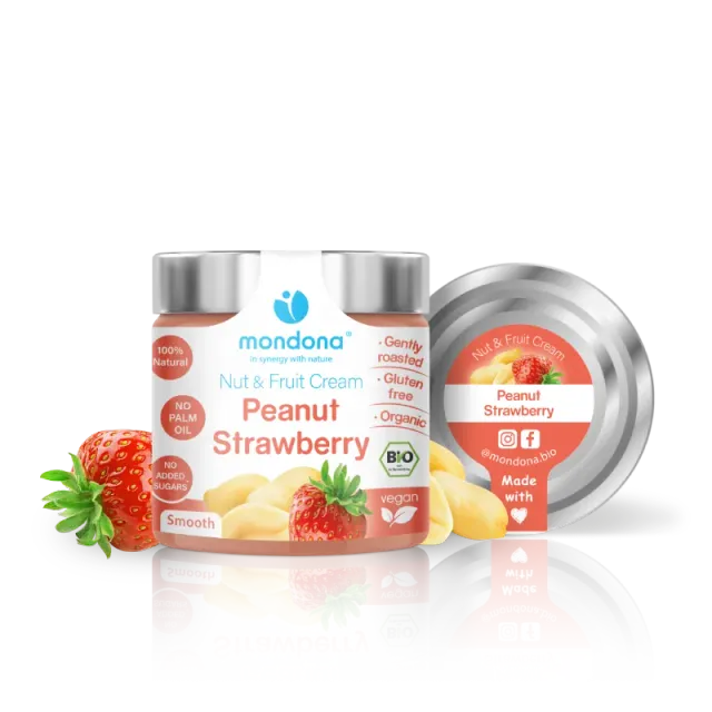 mondona Organic Peanut-Strawberry Cream jordnøddecreme økologisk