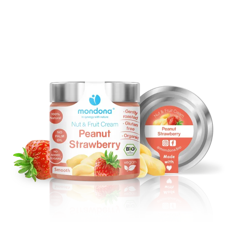 mondona Organic Peanut-Strawberry Cream jordnøddecreme økologisk