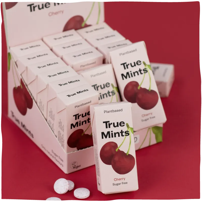 True Dates Cherry Mints pastiller kirsebær 18-pak sukkerfri