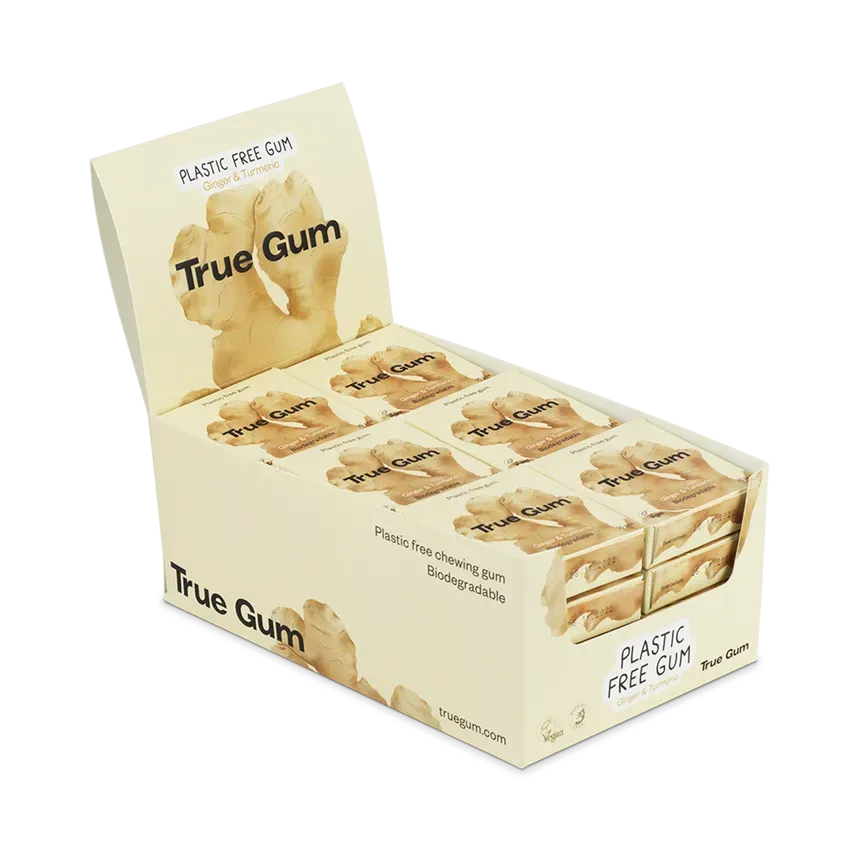 True Gum Ginger Turmeric tyggegummi 24 pak sukkerfri