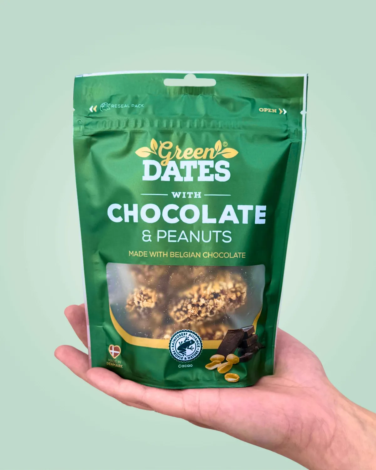 Green Dates dadler med belgisk chokolade og peanuts 120 g