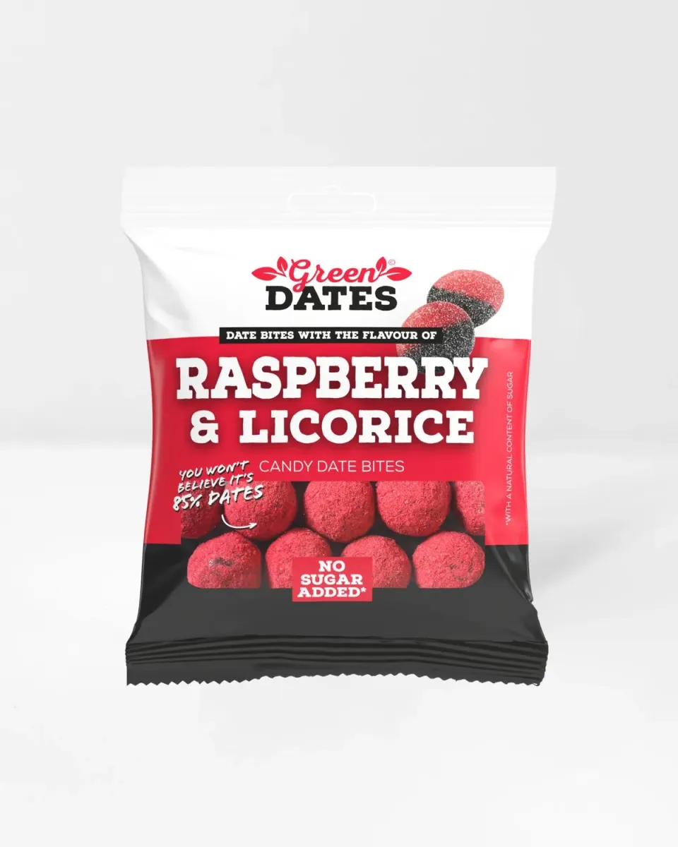 Date Bites Raspberry Lakrids Dadelkugler 70g Slik
