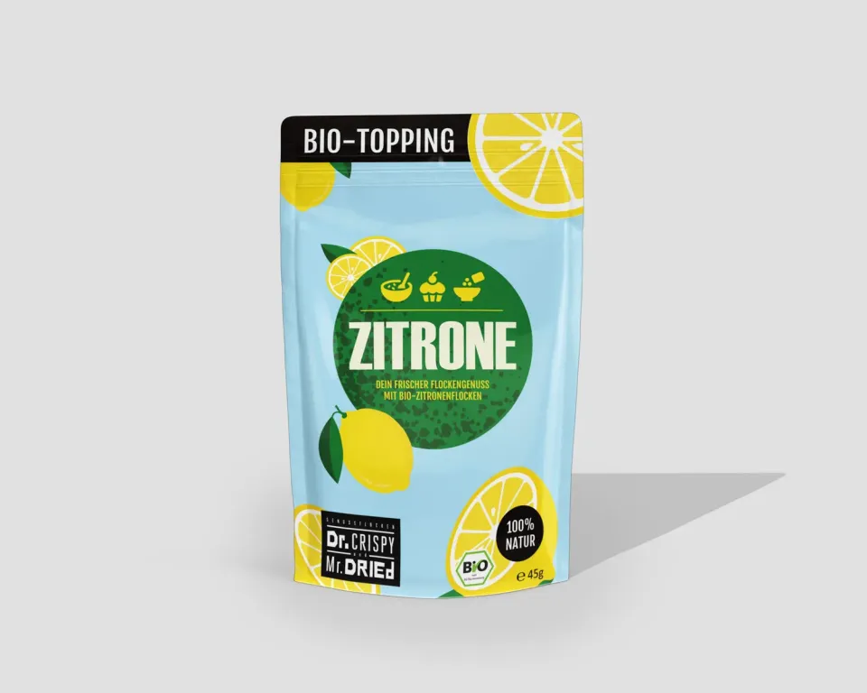 Dr. Crispy & Mr. Dried Genussflocken Bio Zitrone citronflager 45 g frisk syrlighed