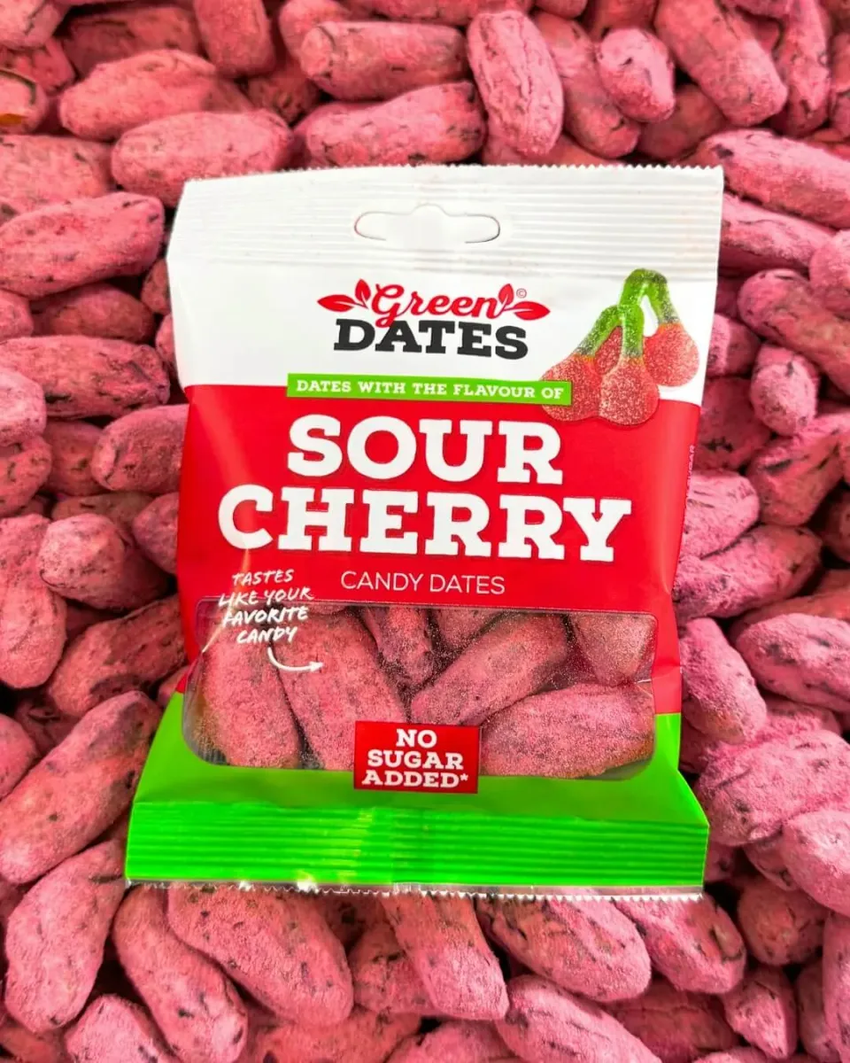 Green Dates Candy Dates Sour Cherry dadler 90 g uden tilsat sukker