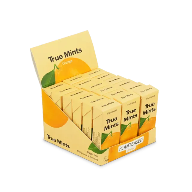 True Gum Orange Mints Box pastiller 18 pakker appelsin