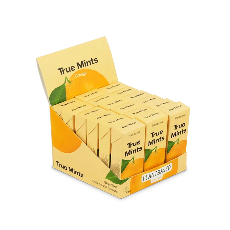 True Gum Orange Mints Box pastiller 18 pakker appelsin