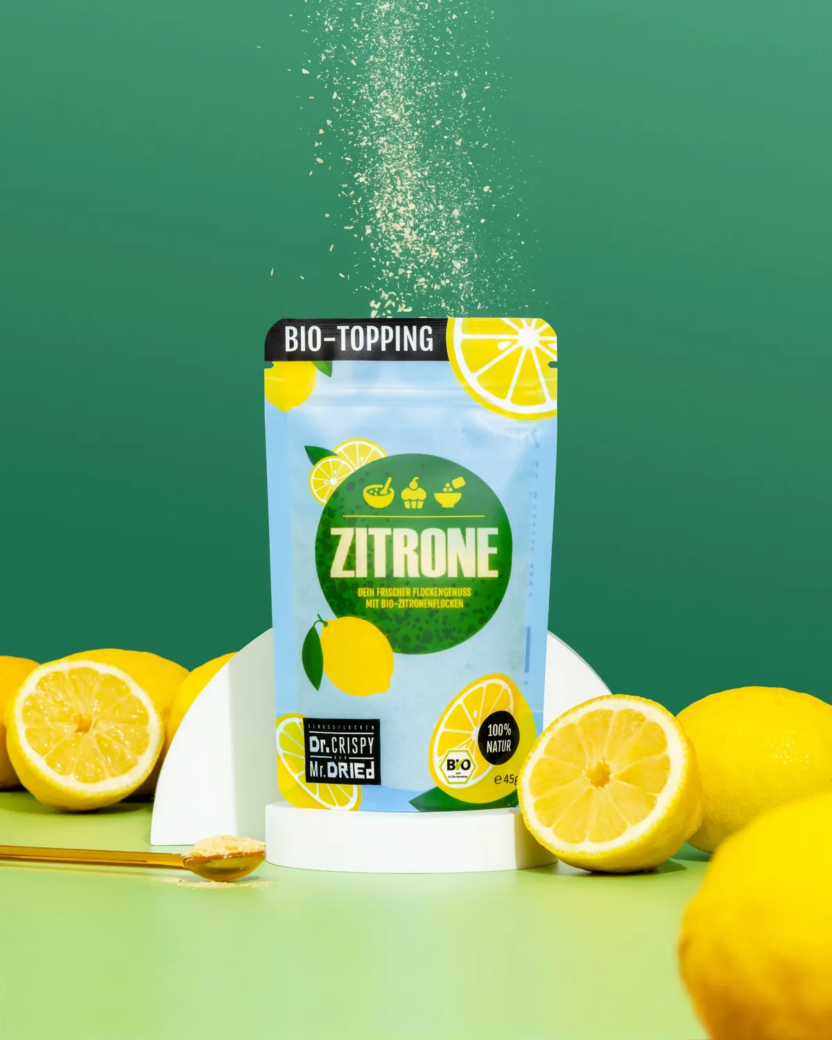 Dr. Crispy & Mr. Dried Genussflocken Bio Zitrone citronflager 45 g frisk syrlighed