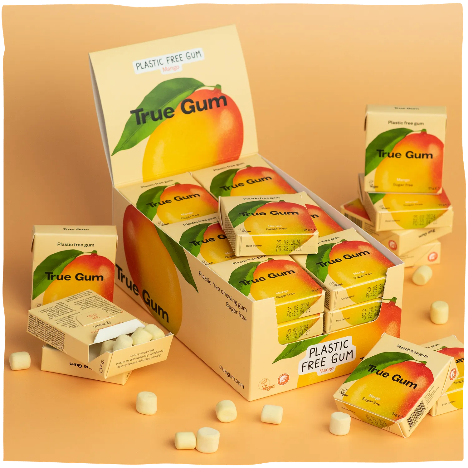 True Dates Mango Gum tyggegummi mango 24-pak sukkerfri
