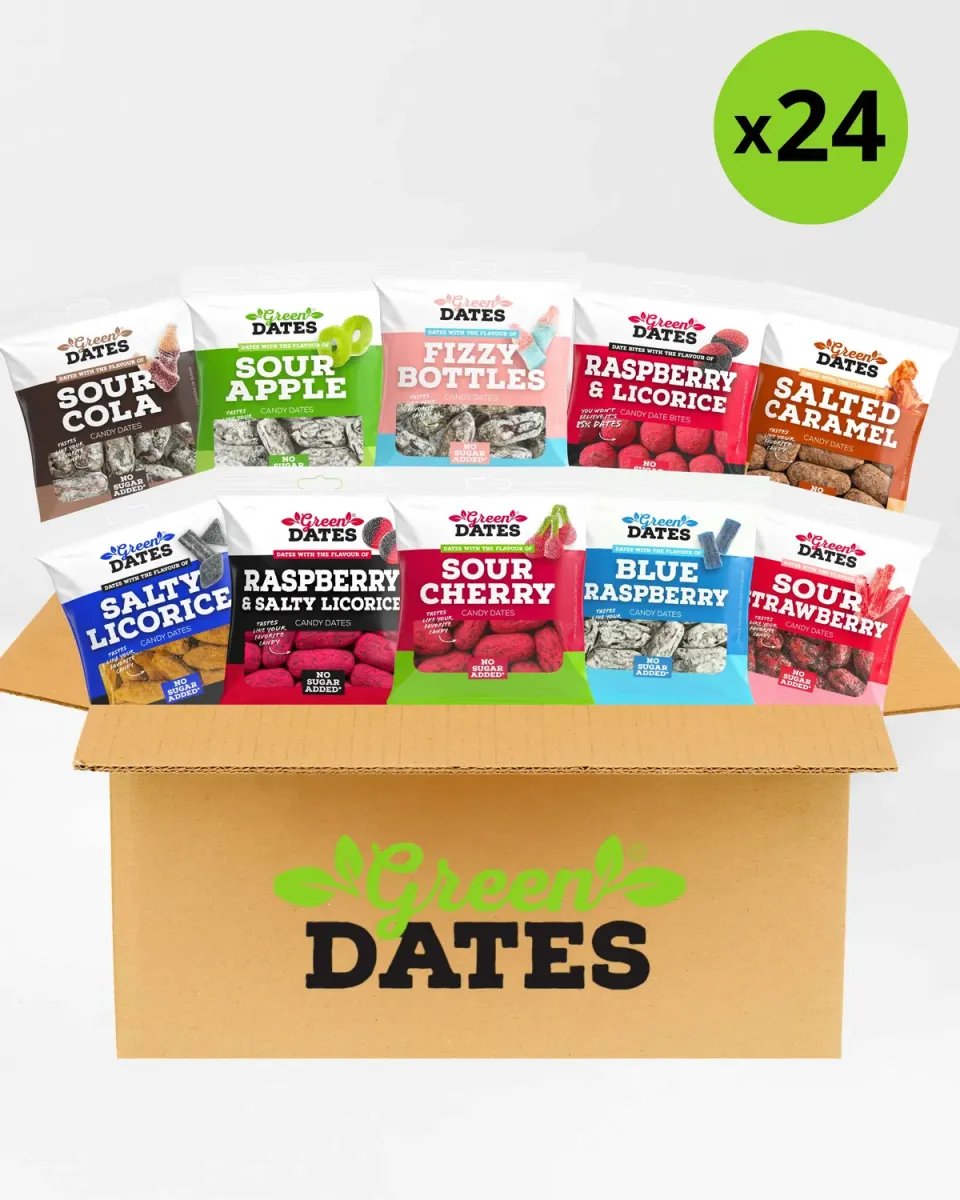 Green Dates Candy Snackbox 24 Poser Blandet Slikdadler